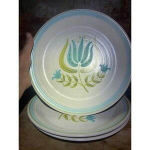 Vintage Franciscan Earthenware Tulip Time Dinner Plates/ 3 Blue Green MCM USA